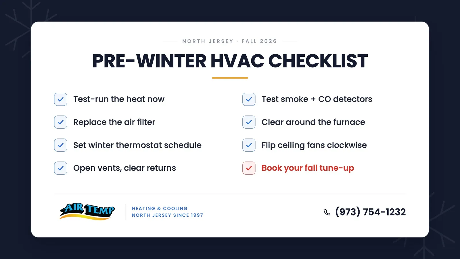 The Pre-Winter HVAC Checklist for North Jersey: 10 Things to Do Before the First Cold Night